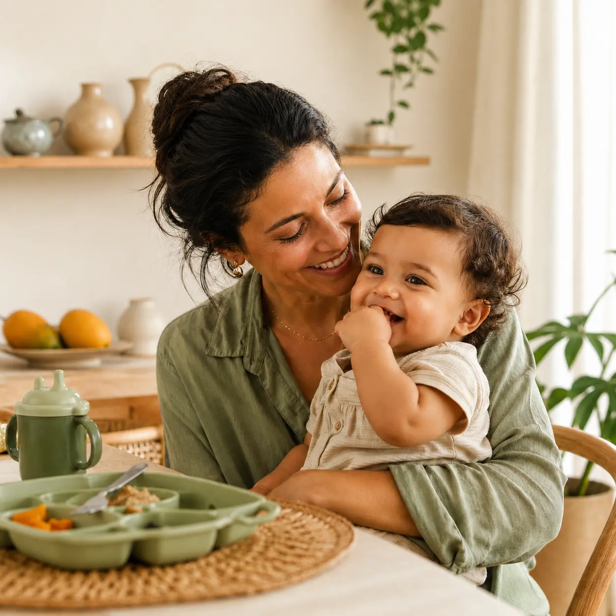 Mãe e criança durante uma refeição