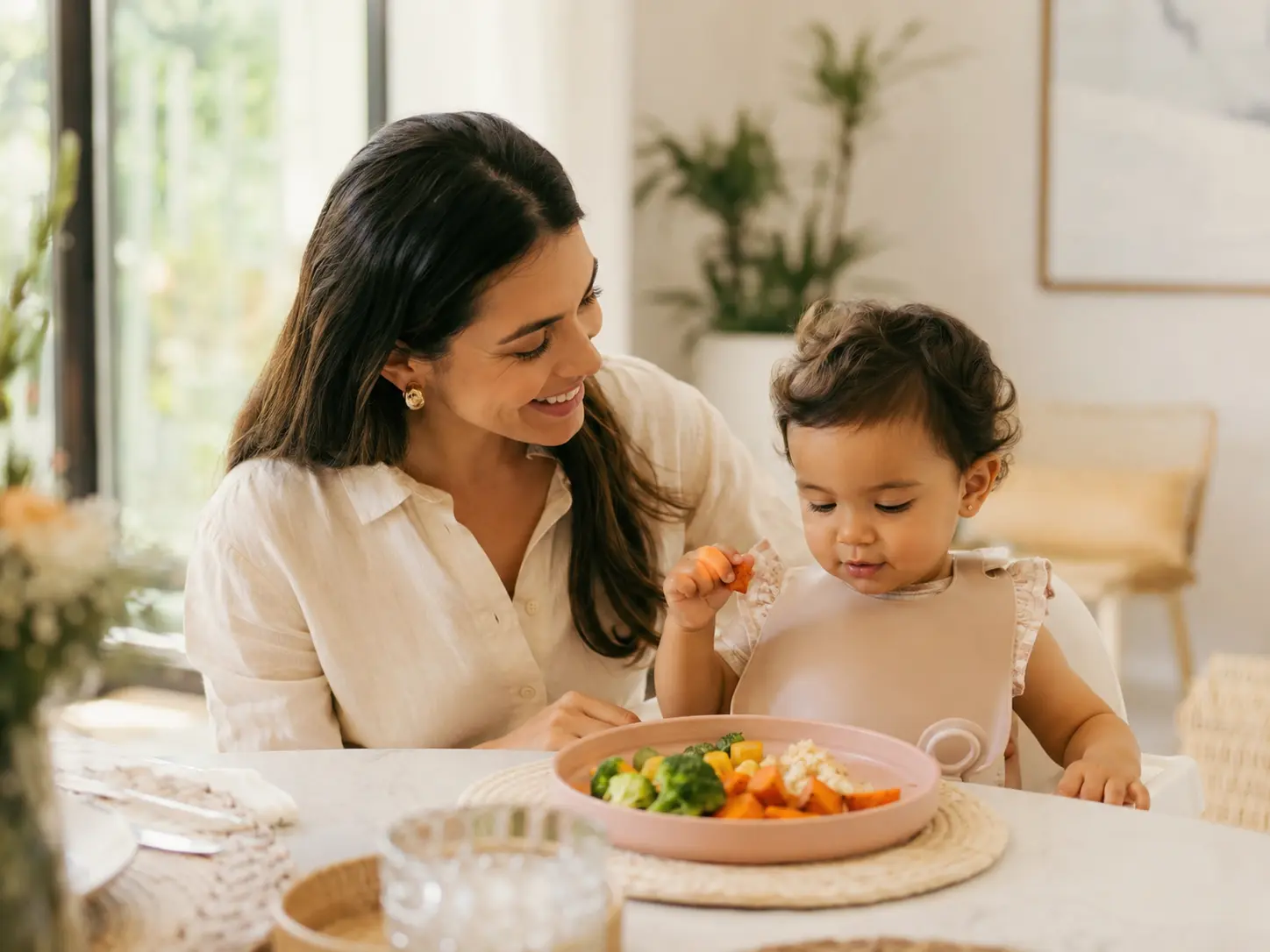 Mãe e criança em refeição positiva e acolhedora
